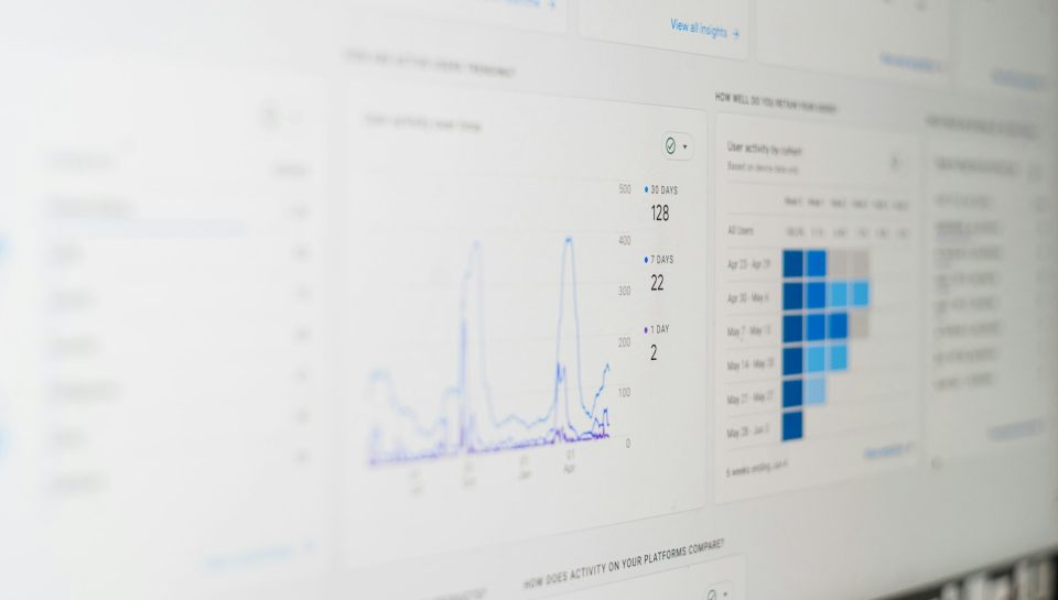 Data dashboard with charts on a screen